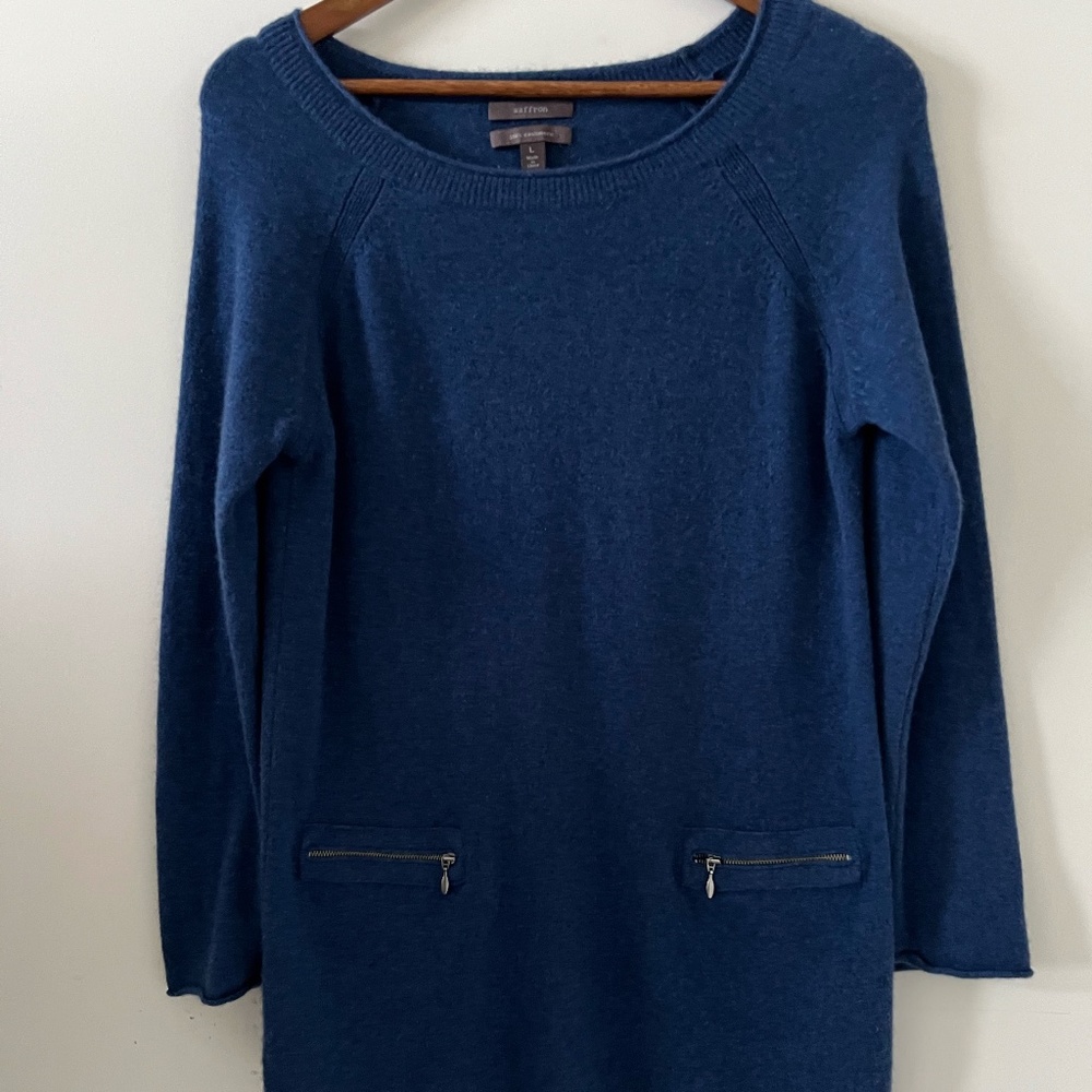 Ann Taylor Cashmere Navy Crewneck Sweater Dress with Zip Pockets